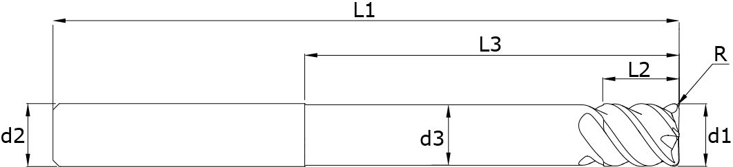 Solid carbide end mills with corner radius - Hard Mold Long